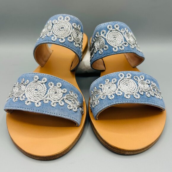 Azul Blue Embroidered Leather Sandals - Picture 1 of 3
